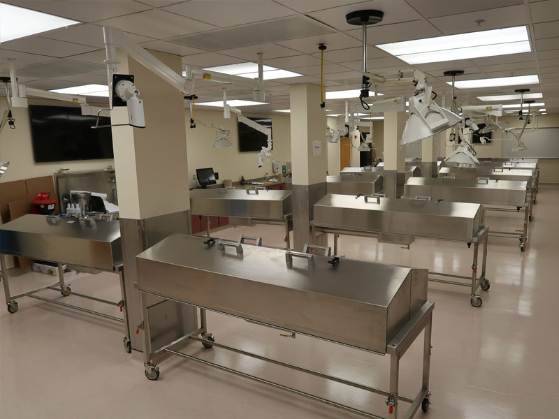 wide shot of an empty anatomy lab