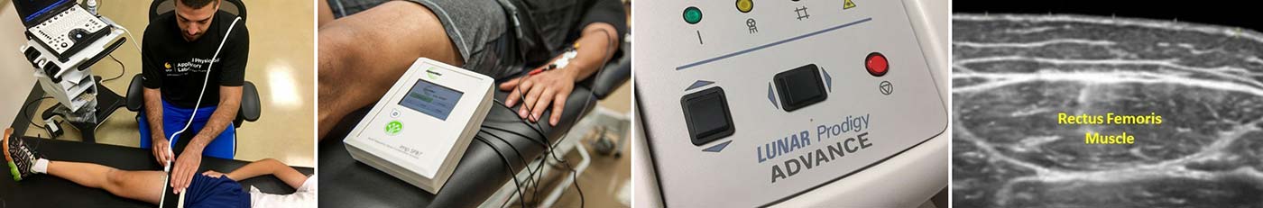 a collection of images showing various technology used in the Neuromuscular Plasticity Laboratory
