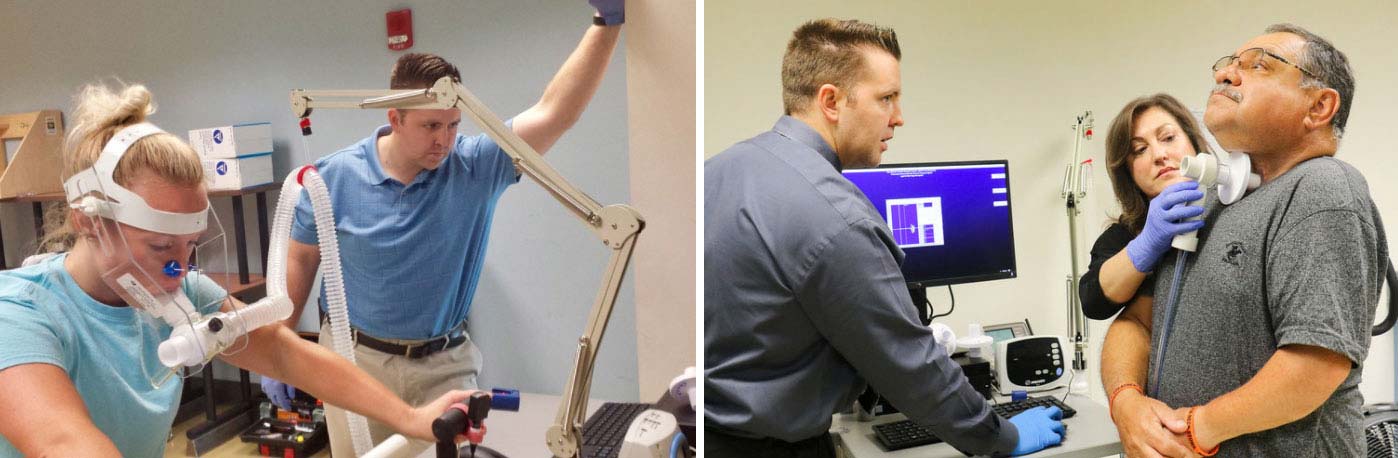 faculty collecting data in the Neuromuscular Plasticity Laboratory