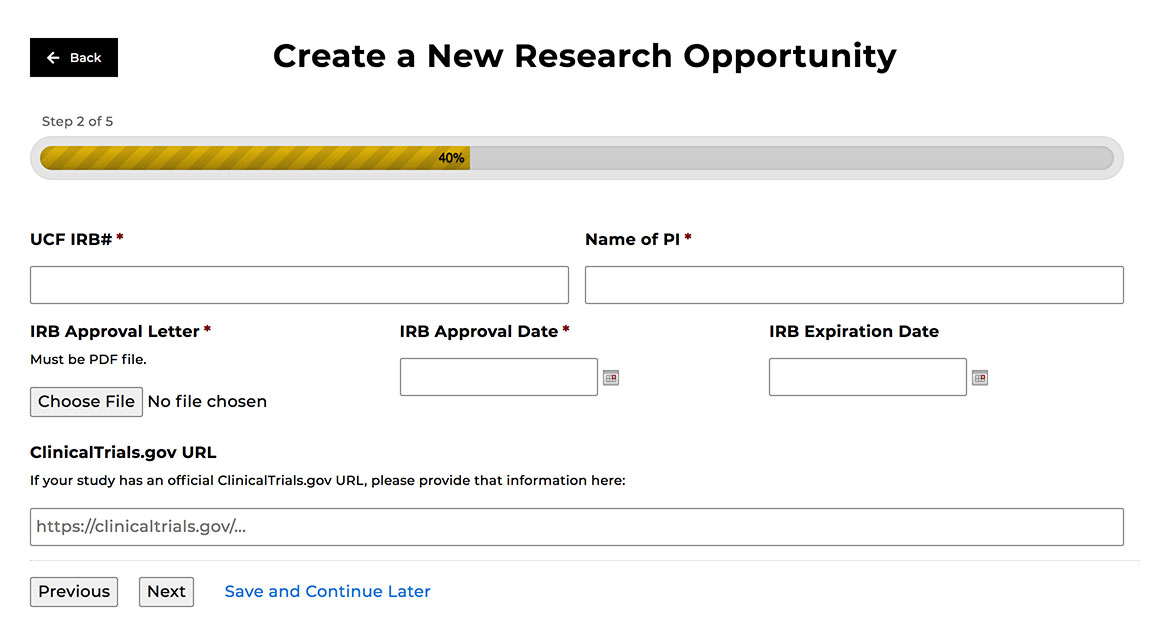 a screenshot of the form used to create a new research opportunity