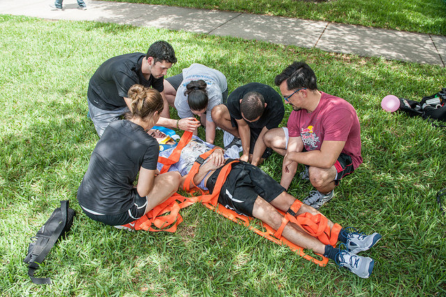 Photo Essay: Athletic Training Students Practice Spineboarding