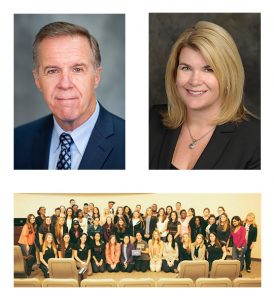 Headshot of Michael Crary and Jennifer Kent-Walsh above a  group picture of the 2015-2016 UCF NSSLHA members. 