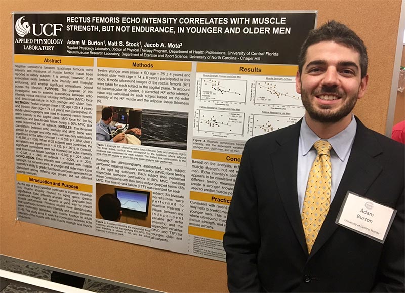 Adam Burton in front of his presentation at the 2017 Florida Undergraduate Research Conference.