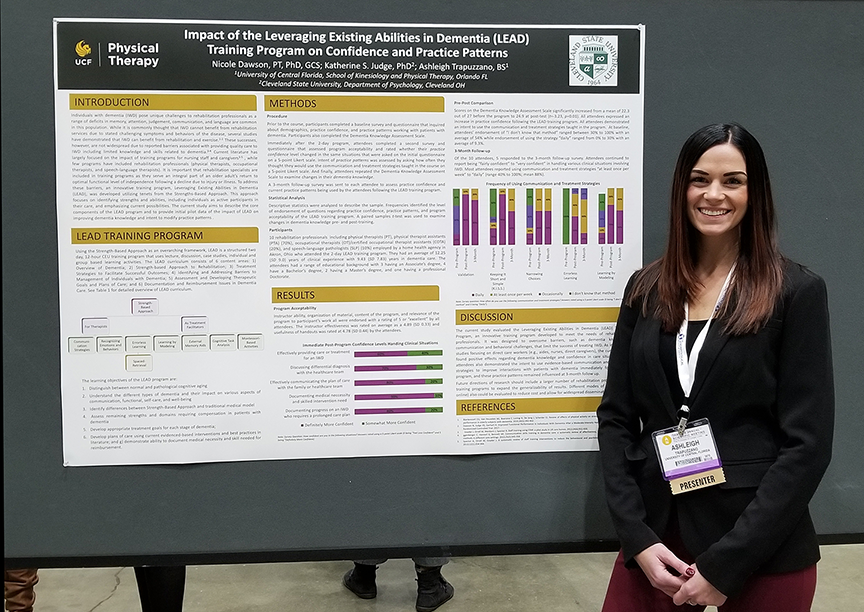 Ashleigh Trapuzzano and her research poster at the Academy of Geriatric Physical Therapy conference.