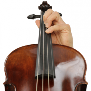 Close up of hand placement on violin