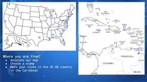 Map of the U.S., the Caribbean and the northern part of South America. 