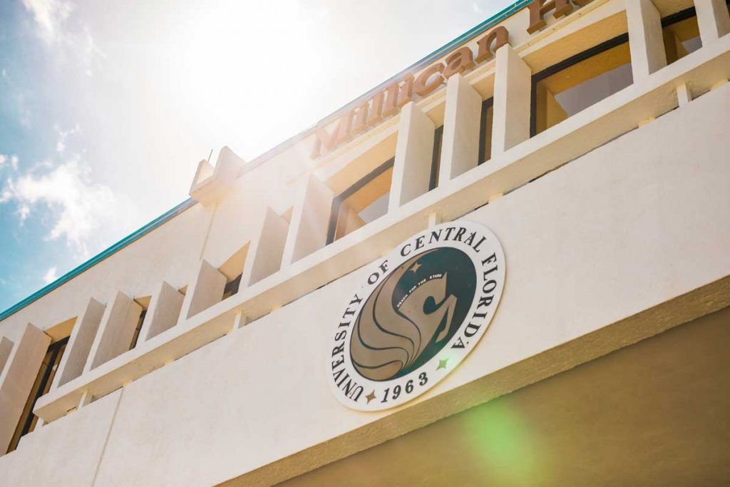 UCF Pegasus seal on building.