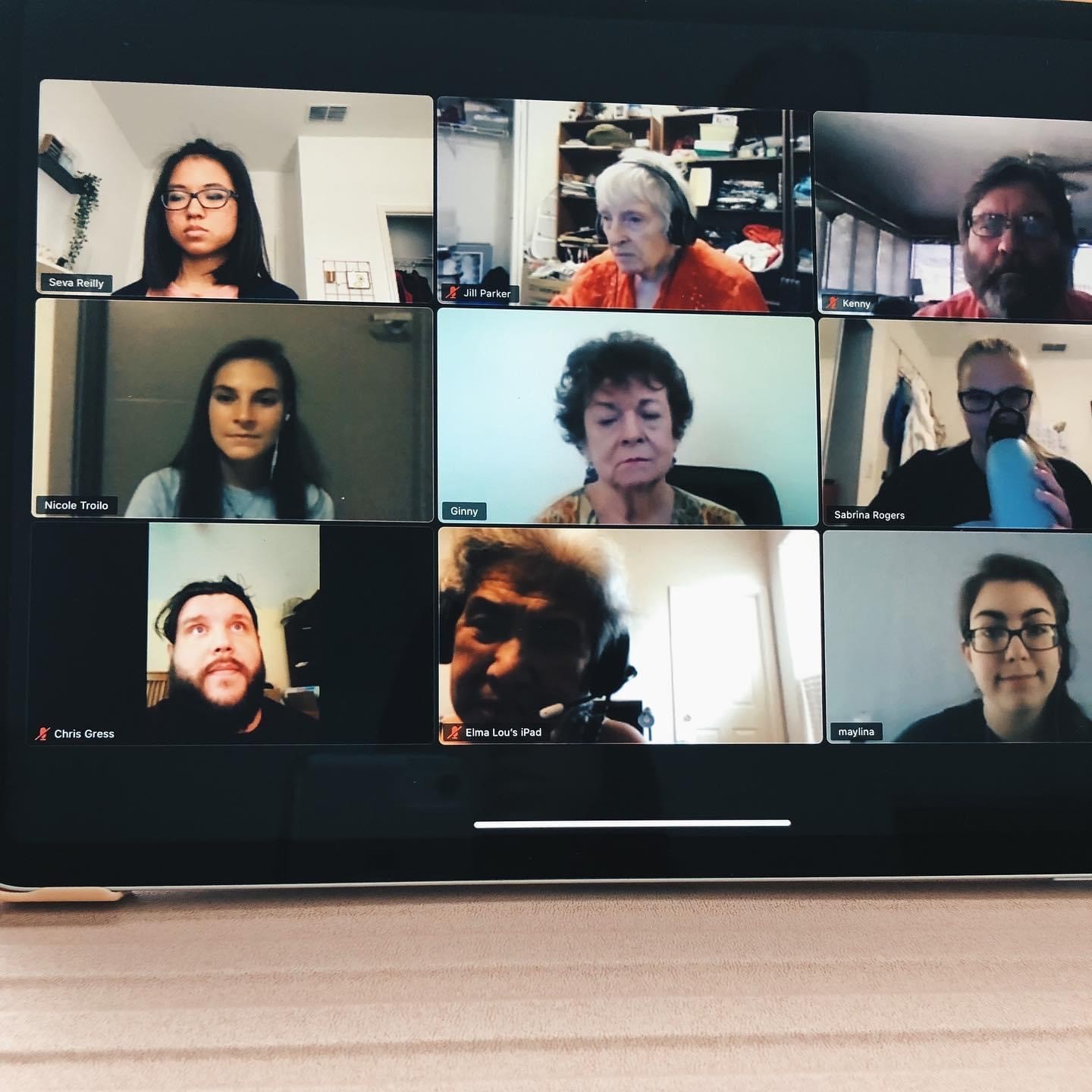 Screenshot of members of the Aphasia Family meeting on Zoom.