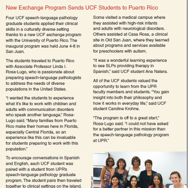 The beginning of an article about Rosa-Lugo and how she coordinated an exchange program with the University of Puerto Rico.