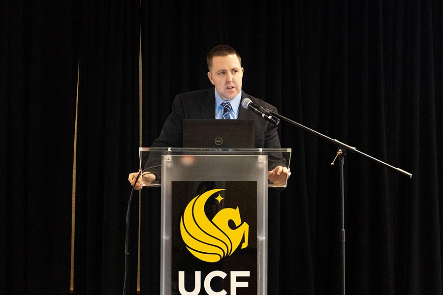 UCF IEPRS Director Matt Stock welcomes attendees to the 2023 IEPRS conference.