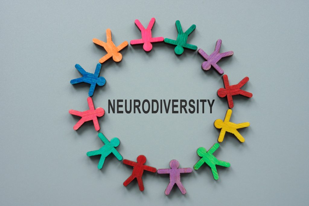 Neurodiversity word surrounded by colorful people silhouettes