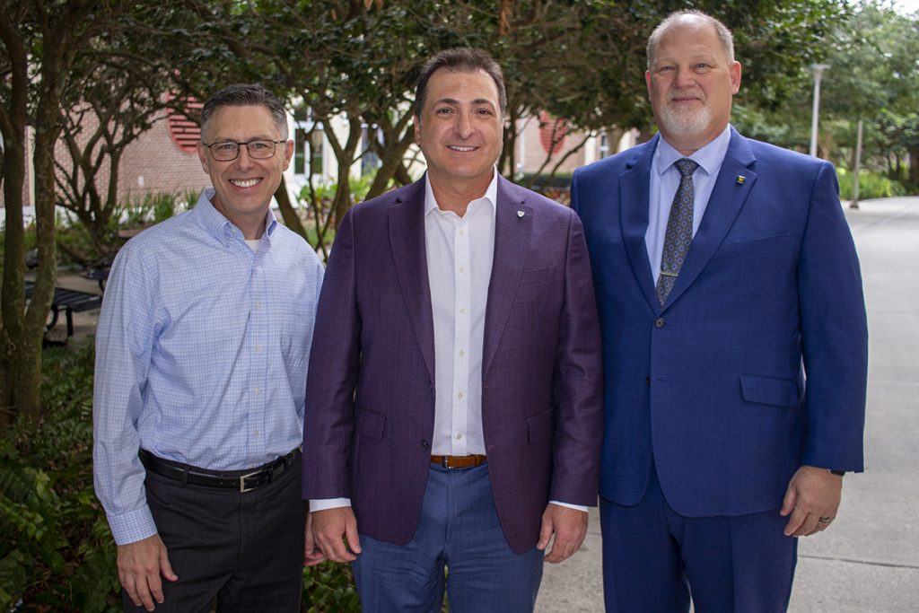 Associate Professor and Chair of the Division of Physical Therapy William Hanney, Brooks Rehabilitation Chief Operating Officer – Aging Services and Outpatient Victor DeRienzo, and College of Health Professions and Sciences Founding Dean Christopher Ingersoll.