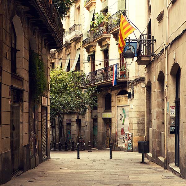 Street in gothic quarter in Barcelona.