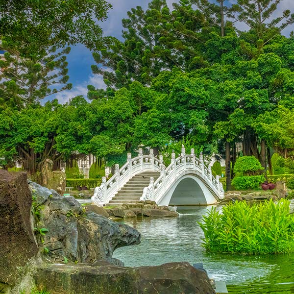 Beautiful chinese style garden in both sides of Memorial Hall Square, Taipei, Taiwan