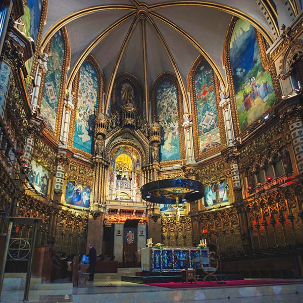 Interior Altar of Basilica at the Montserrat Monastery in Spain. It is a site of the Benedictine abbey