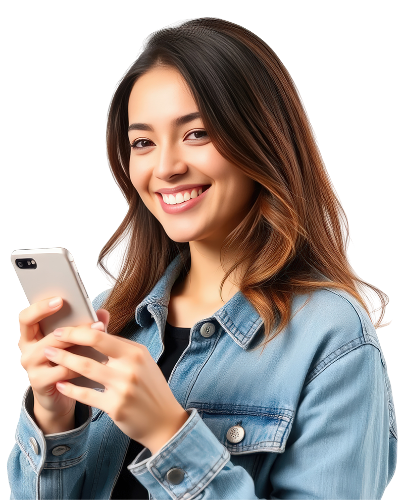 AdobeStock_1078762943 Girl smiling with phone in hand