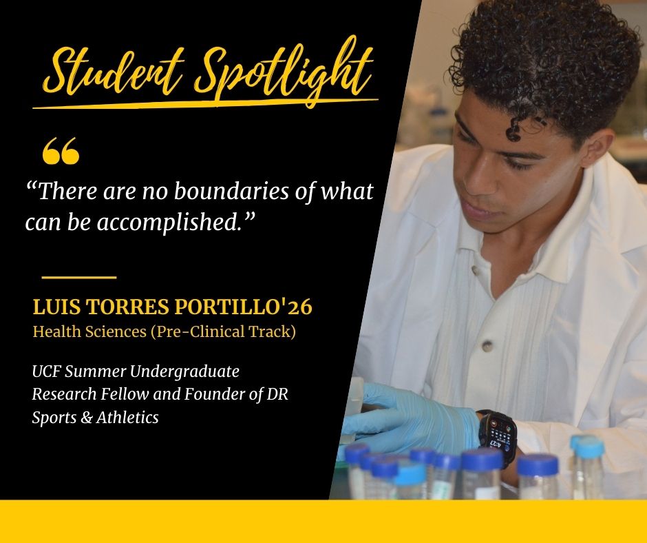 This is an image of Luis Torres Portillo wearing a lab coat as he works on a laboratory experiment for his research.