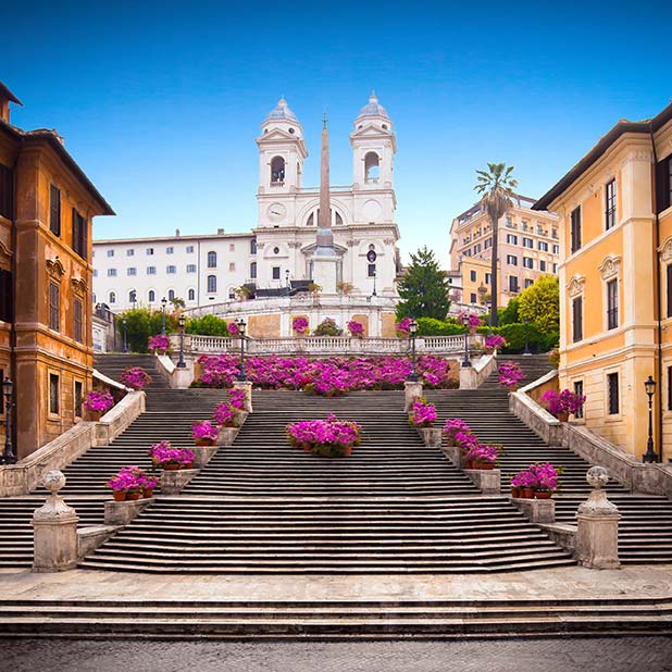 Spanish steps with azaleas at sunrise, Rome