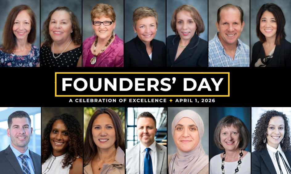 Collage of headshots of people smiling with text in the middle that reads, Founders' Day A Celebration of Excellence, April 1st 2026